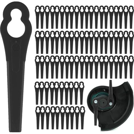 100 Pcs Lames en Plastique de Rechange, Tondeuse à Gazon en Plastique Lames, Lame Coupe Bordure pour Jardin et Pelouse Tondeuse Accessoires (Noir) (1/5)
