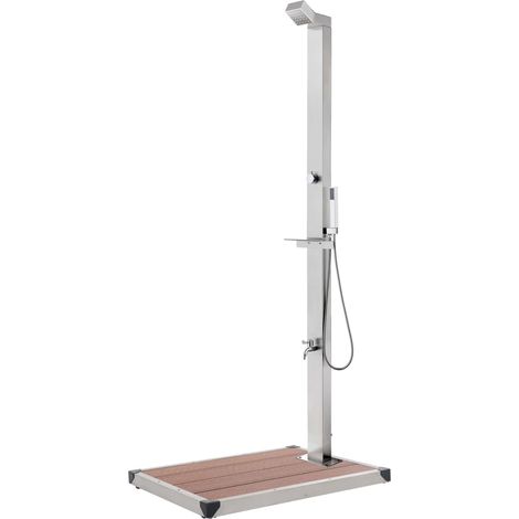 Gartendusche mit Brauner Bodenplatte 225 cm Edelstahl