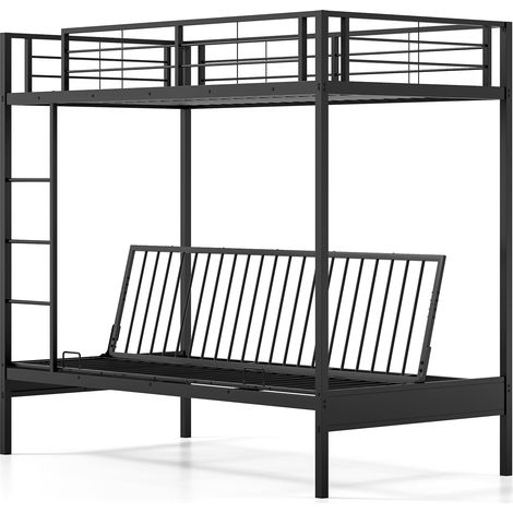 COSTWAY Single Over Futon Bunk Bed Convertible Couch and Bed w/Ladder-Black (1/5)