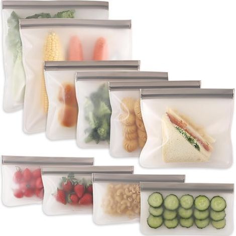 Lot de 10 sacs de congélation réutilisables avec fermeture à glissière, étanches et réutilisables pour faire mariner la viande, les fruits, les sandwichs, les collations, l'organisation de la (1/5)