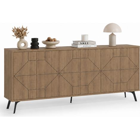 Madia con 6 Ante Credenza Design Geometrico Moderno in Legno 184x77 cm Rovere