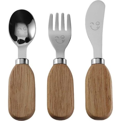 Ensemble de couverts 3 pièces en acier inoxydable pour enfants, coins arrondis, comprenant fourchettes, cuillères et couteaux, pour bébés dès 12 mois - argent (1/5)