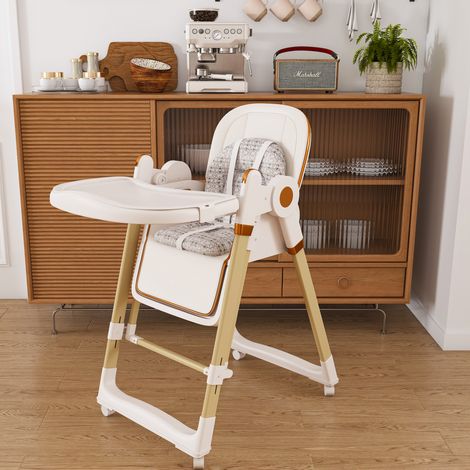 Trona bebe 2 en 1 de polipropileno blanco, plegable y regulable en altura, con funcion balancin y bandeja extraible,59x76x96 cm (1/5)