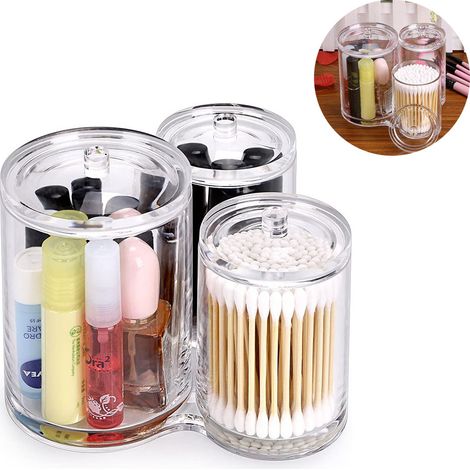 Étui à cotons-tiges en acrylique transparent de qualité supérieure, rond, pour ranger cotons, pinceaux de maquillage et autres accessoires.