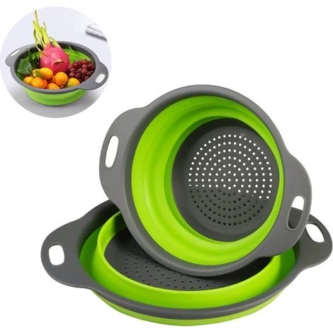 Zusammenklappbares Abflusssieb aus Silikon, tragbarer Abfluss für Lebensmittel, Obst und Gemüse, 2 Silikonfilter, platzsparendes zusammenklappbares Küchensieb (1/5)