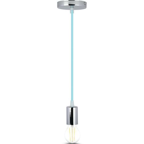 Lámpara de araña cilíndrica LED V-TAC de metal con portalámparas E27 (máx. 60 W), 100 cm de largo, cable azul cromado (1/5)