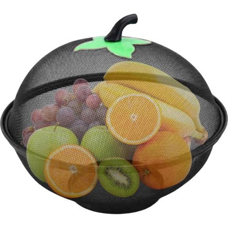 Cesta para frutas y verduras - Malla metálica - Tapa antipolvo - 28 cm de diámetro - Base elevada (1/4)