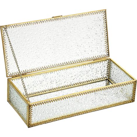 Mirrored Glass Jewelry Display Box - Desktop Shadow Box Vanity Organizer Holder(Gold) (1/5)