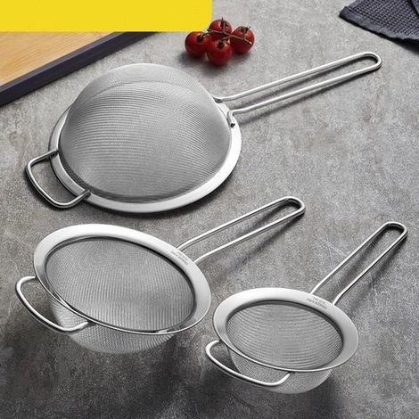 Juego de coladores de malla fina de acero inoxidable de primera calidad para la cocina, juego de 3 piezas con mango antideslizante, té (1/4)