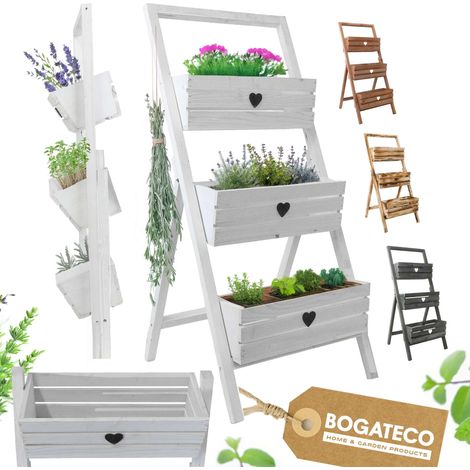 Lot 3 Jardinières Bois Bogateco sur Pied 110cm Blanc (1/5)