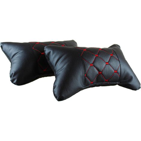 Set mit 2 universellen Autokissen, schwarz mit roter Naht