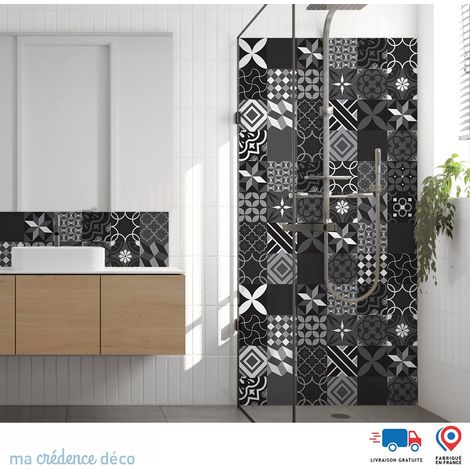 Panneau de douche : Carreaux ciment noir - Alu composite - 90 - 245 (1/3)