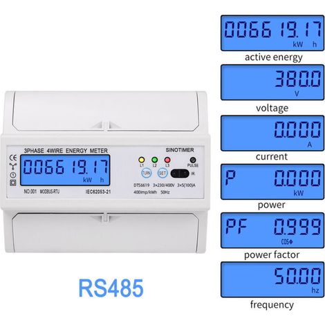 DTS6619-017 triphasé à quatre fils, LCD 7P, montre d'énergie rétroéclairée avec compteur d'énergie RS485 multifonction (1/5)