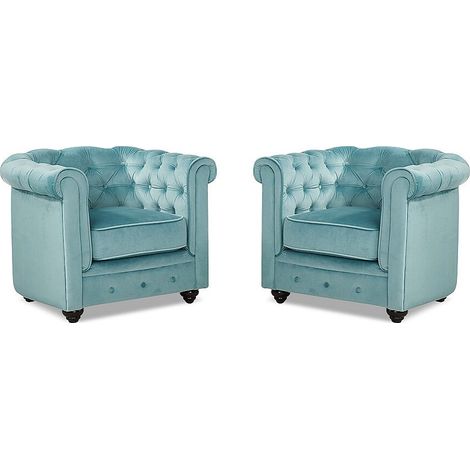 Lot de 2 Fauteuils CHESTERFIELD - Velours bleu pastel