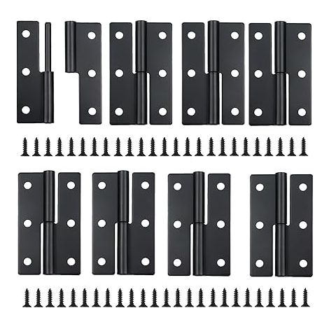 Lot de 8 charnières de porte pliables en acier inoxydable 62 x 37 mm avec 50 vis pour portes en bois, armoires, extérieur et intérieur (1/5)