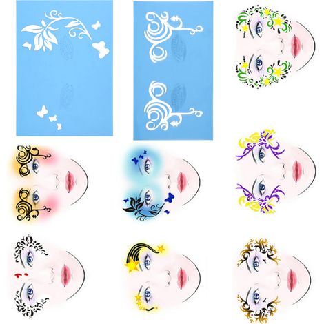 pochoirs réutilisables pour maquillage du visage et du corps : motifs floraux et papillons. (1/5)