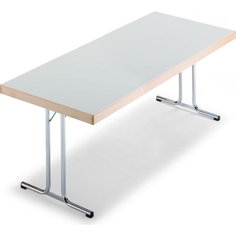 Table pliante 1500 x 800 mm – Piétement en T en acier chromé – Plateau mélaminé épaisseur 19 mm – Résistante aux tâches et à l'usure – Certeo