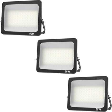 3pcs Projecteur LED 50W, Superlumineux spot extérieur Blanc Froid 6500K, IP66 Eclairage de Sécurité Floodlight lumiere pour Jardin Stade Garage entrepôt Magasin Atelier Dépôt