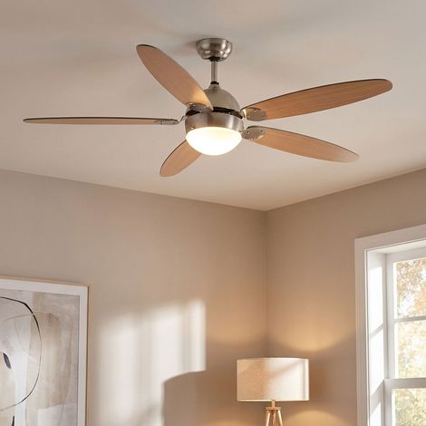 Ventilatore da soffitto a LED con illuminazione Ventilatore da soffitto con interruttore a tirare, estate inverno, pale reversibili marrone grafite 3 velocità, 1x E14 LED bianco caldo, DxH 132 x 40,6 (1/5)