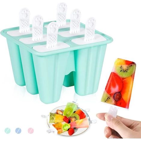 moulle a Glace,Moule à Glace de Qualité Alimentaire,Sans BPA,pour la Préparation de Popsicles Crèmes Glacées Sorbets,6pcs,vert (1/4)