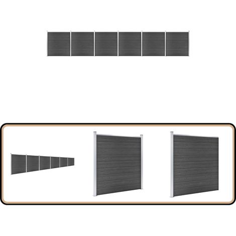 Ensemble de panneau de clôture WPC 1045x186 cm Noir - Clôture - Clôture De Jardin - Clôture Résidentielle - Barrière De Jardin - Clôture Composite (1/5)