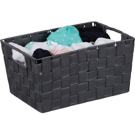 Corbeille de Rangement, avec poignées, Petit Panier Polyvalente pour étagère et armoires, Gris M (1/5)