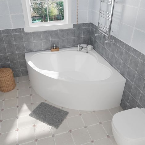 Aquariss Modern Corner Acyrlic Bath Back to Wall Bathtub White 1350x1350mm Right Handed