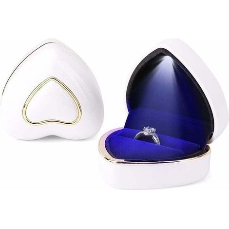 Boîte à bagues de fiançailles en forme de cœur, boîte à bagues LED, boîte à bijoux, boîte à bagues de mariage, proposition, blanc (1/4)