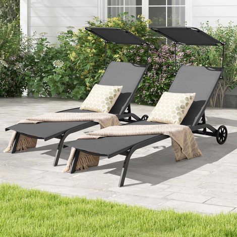 Set of 2 reclining sun loungers with canopy wheels 227458985 227458985 227458985 227458985 (1/5)