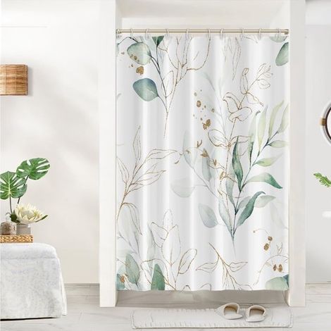 Cortina de ducha antimoho,120 x 180 cm,estampado acuarela con hojas de plantas,impermeable,estilo 66,120180cm (1/5)