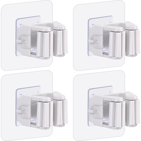 Juego de 4 soportes para escobas, autoadhesivos para montaje en pared, para colgar y guardar escobas - Blanco (1/5)