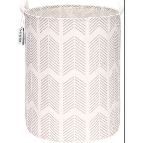 revêtement imperméable en tissu de coton Ramie panier à linge pliable seau cylindrique toile de jute rangement avec design gris arête de poisson (1/5)