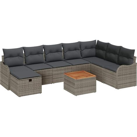 Garden Sofa Set with Cushion 9 pcs Grey Poly rattan vidaXL