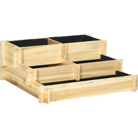 GagaCarré Potager de jardin en Bois massif, Jardinière Surélevé en Escalier 3 Niveaux, 93 x 93 x 35 cm, effet Bois Naturel (1/5)