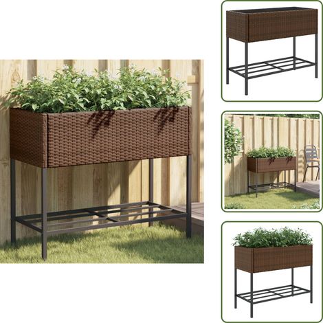 The Living Store Pflanzkübel mit Ablage Braun Poly Rattan - Blumenkübel (1/5)