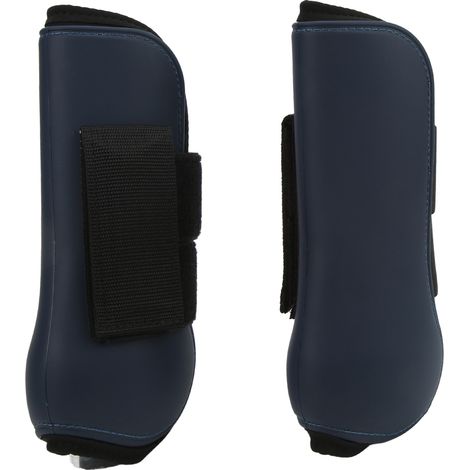 Lot de 2 guêtres de protection élastiques en PU pour chevaux, avec coussinets intérieurs rembourrés, idéales pour l'équitation de compétition. Coloris bleu marine, taille L. (1/5)