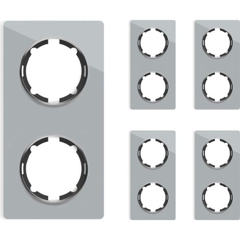 Plaque de finition Garda, en verre, vertical, 2 postes (lot de 5) - gris