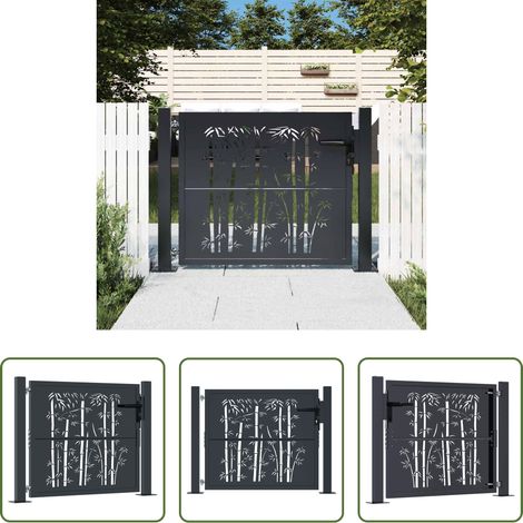 vidaXL Stahl Tor - Gartentor Anthrazit 100x75 cm Stahl Bambus-Design (1/5)