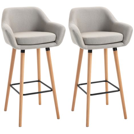 Set of 2 Modern Beige Bar Stools with Upholstered Seats,Metal Frame and Solid Wood Legs for Living Room and Dining Room Furniture (1/5)