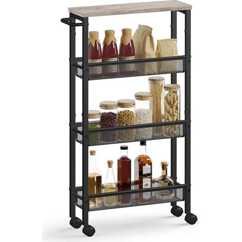 Desserte mobile chariot de service étagère rangement roulettes pivotantes 90 x 45 x 80 cm style rustique en métal marron (1/2)