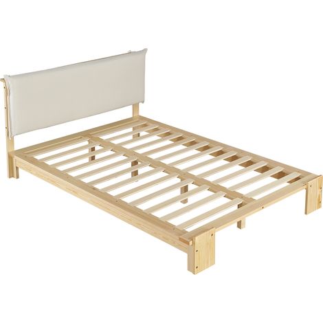 CHICFURN Cama tapizada individual 140x200 cm, cama infantil y juvenil con cabecero acolchado con velcro, somier estable, patas anchas y diseño natural para dormitorio (1/5)