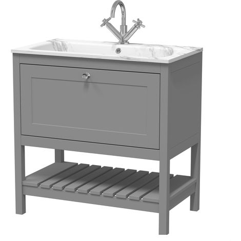 Coppenhall Contemporary 1 Drawer Floor Standing Vanity Unit with Stone Basin, Cool Grey, 800mm