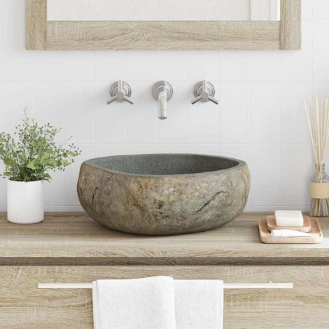 vidaXL Riverstone basin Light Grey 45 x 35 x 15 cm River Stone (1/5)