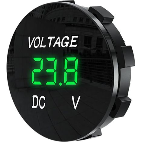Voltímetro automático DC12V-24V con pantalla digital, mini voltímetro redondo resistente al agua, para coche, motocicleta, camión, verde