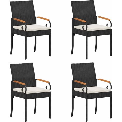 Sillas de jardín 4 pcs Negro y Blanco Crema Poliratán y Acacia vidaXL