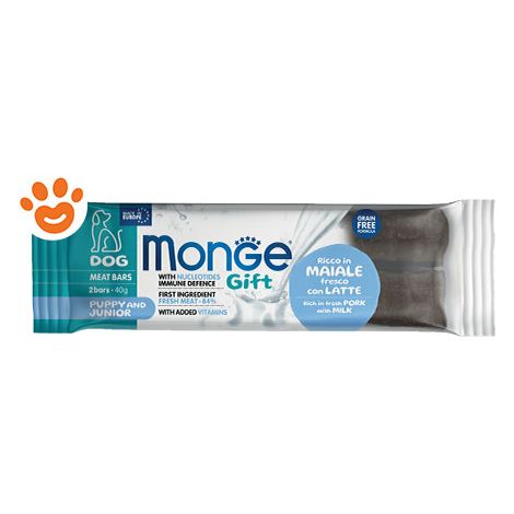 Monge Dog Gift Meat Bars Puppy & Junior Maiale con Latte - Confezione 40 Gr - Snack