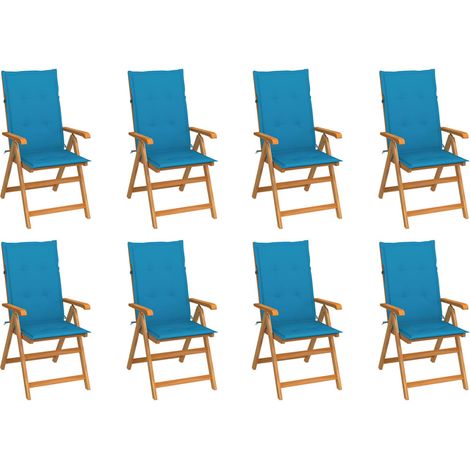 8 pcs Chaises inclinables avec coussins, Chaises à dîner, Fauteuils de jardin Teck solide BGT10360 (1/5)