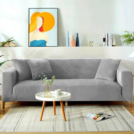 HOUSSE DE CANAPÉ 3 PLACES EN VELOURS GRIS CLAIR [22W3] (1/5)