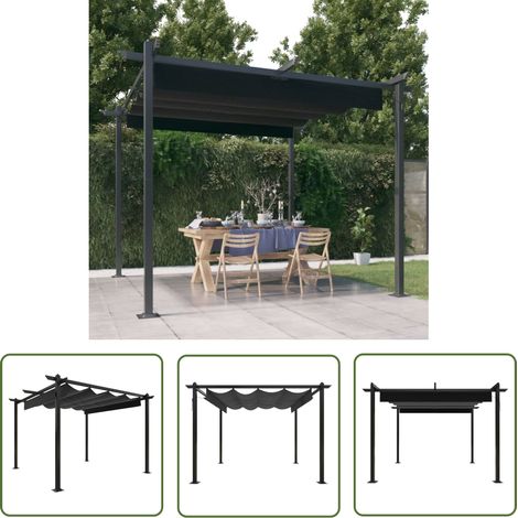 The Living Store Pavillon mit Ausziehbarem Dach 3x3 m Anthrazit - Pavillon - Gartenzelt - Sonnenschutz - Outdoor Möbel - Stahlkonstruktion (1/5)