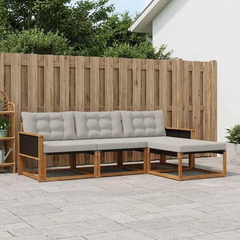 Set di divani da esterno modulare in legno massello di acacia e textilene naturale e grigio chiaro set da 4 pezzi - PANGIVO (1/5)